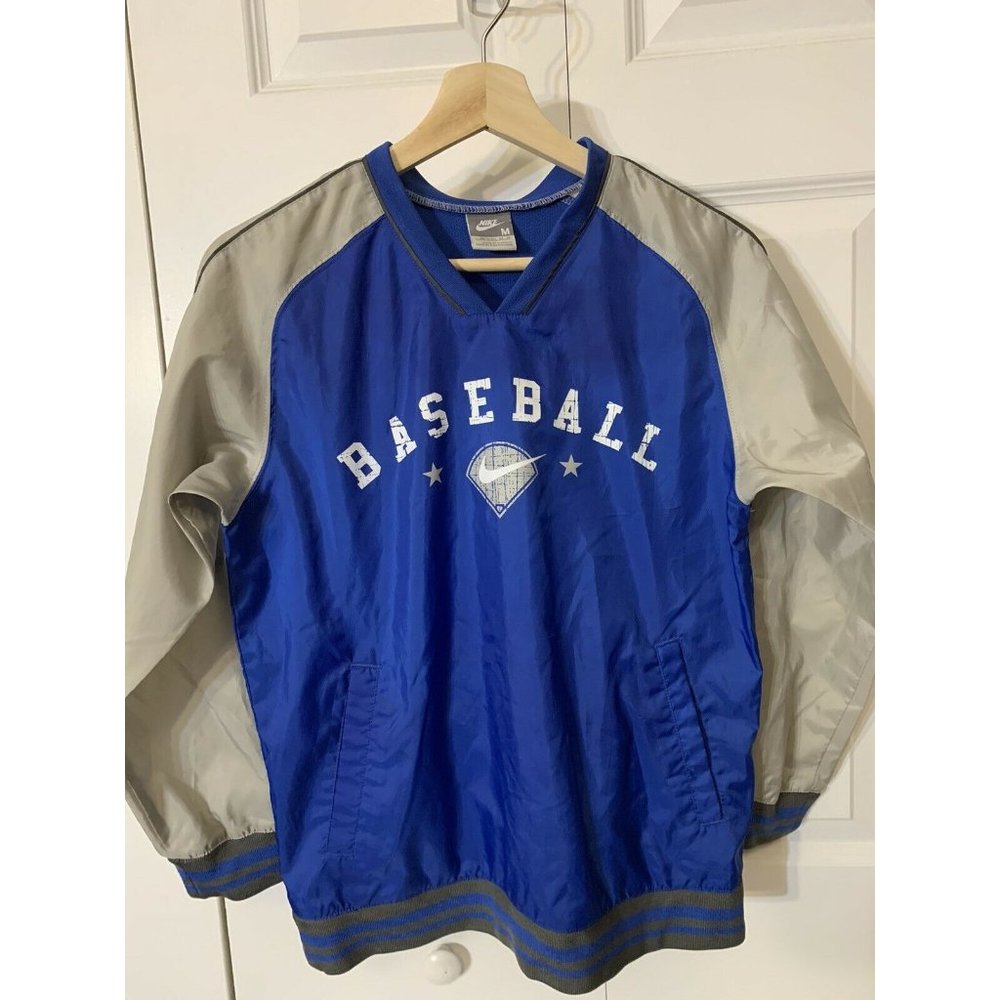 VTG 90s Nike Youth V Neck Windbreaker Youth Pullover Blue Gray Sz M